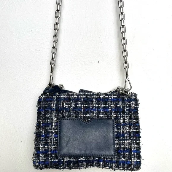 MICHAEL KORS Cece Tweed Small Shoulder Crossbody Satchel Bag Silver Chain Luxury - Picture 11 of 17